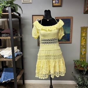 Free People Cruel Intentions lace ruffled yellow mini dress women’s 4 sun dress